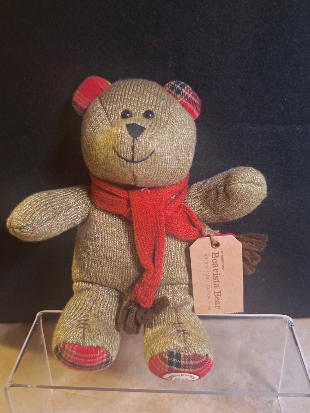 Starbucks Bearista Bear 2009 Holiday Edition No 88 Plush Knit Brown Red Plaid 7"